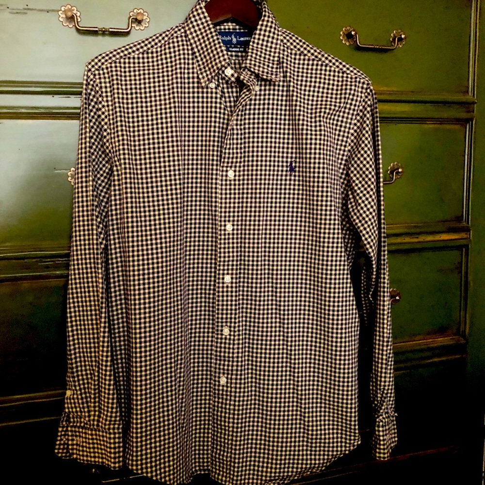 RALPH LAUREN MENS LARGE MICRO FLANNEL BLACK/WHITE CHECKED BUTTON DOWN SHIRT NEW